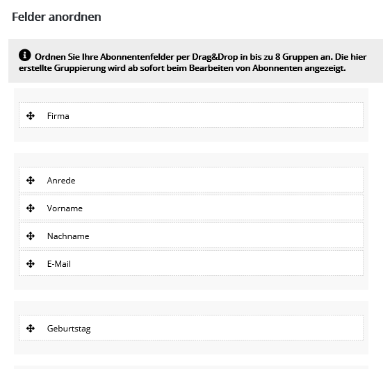 Abonnentenfelder anordnen in unsere Mailingl√∂sung